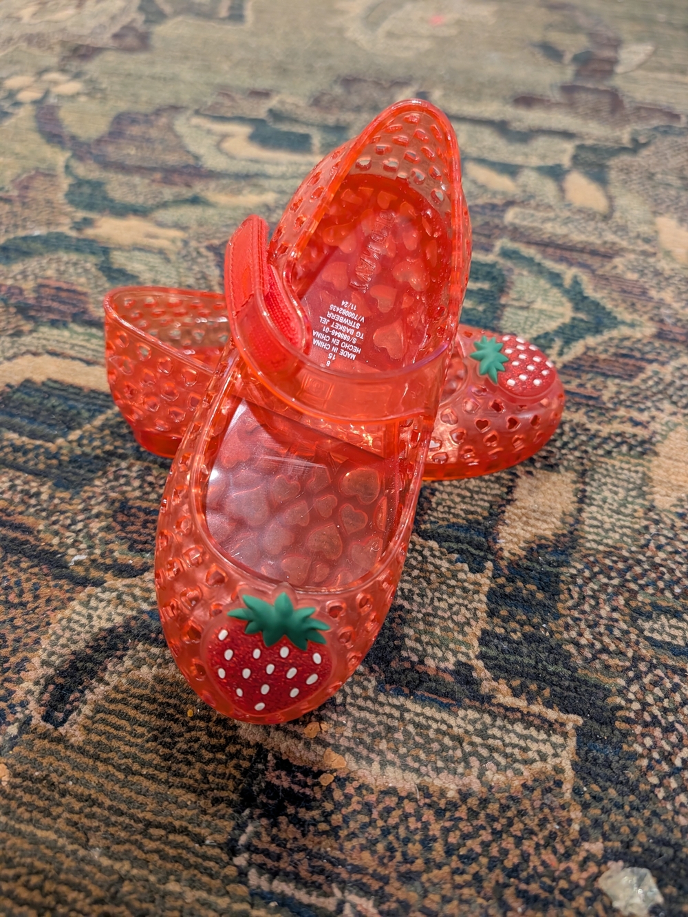 Old Navy Red Jelly Mary Jane Sandals with Strawberry Charm